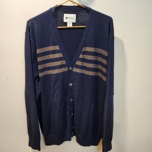 Haggar Men's Navy and Tan Button Up  Cardigan Sweater XXL